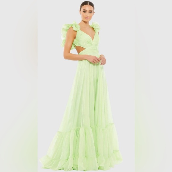 Mac Duggal 67911 NWT Ruffle Tiered Cut-Out Chiffon Gown - Picture 1 of 11